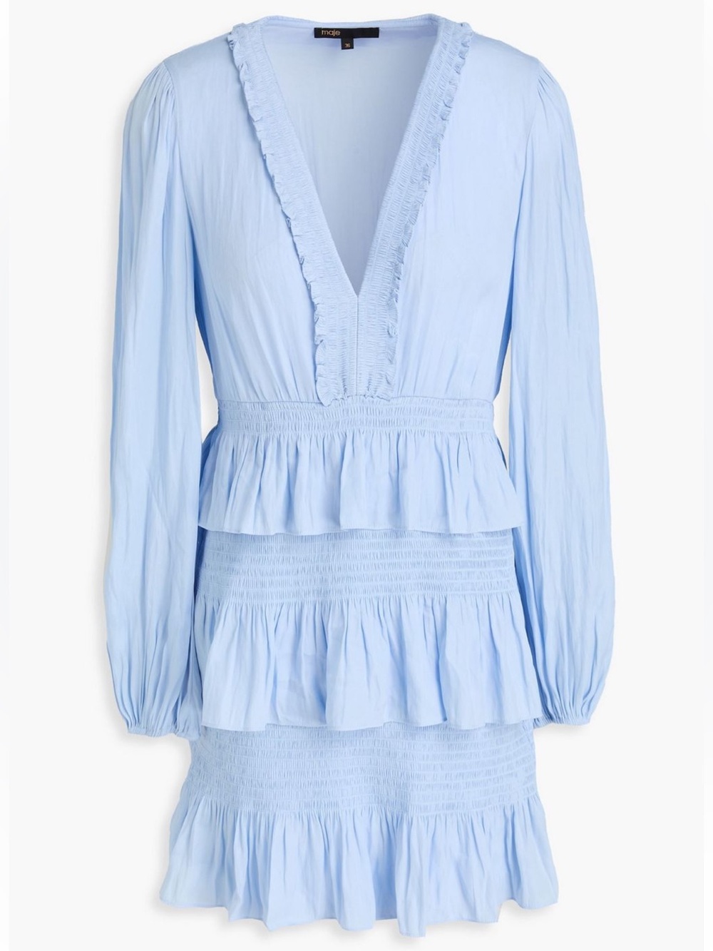 NWT Maje Light Blue Ruffle V-Neck Mini Dress Size 40 - Picture 6 of 6